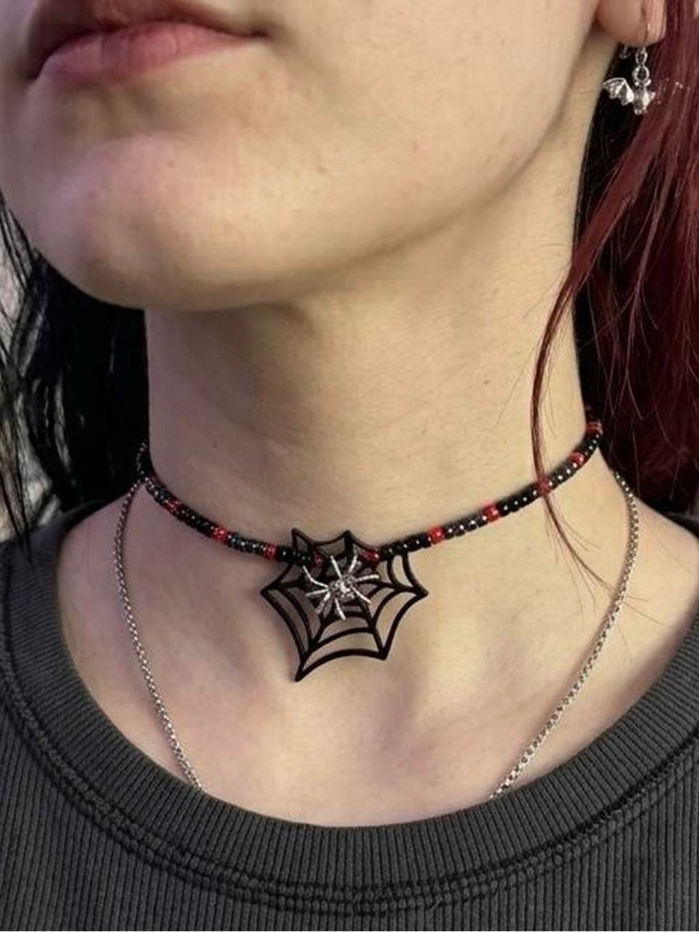 Spiderweb Pendant Beaded Choker Necklace 🖤